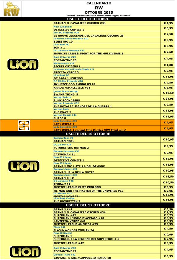 RW Edizioni per ottobre 2015 - parte 1