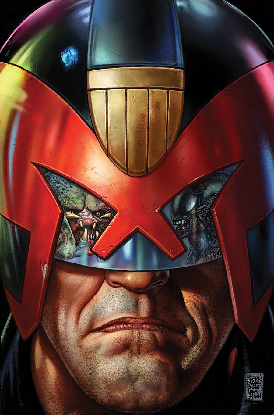 Predator Vs. Judge Dredd Vs. Aliens #1, copertina di Glenn Fabry