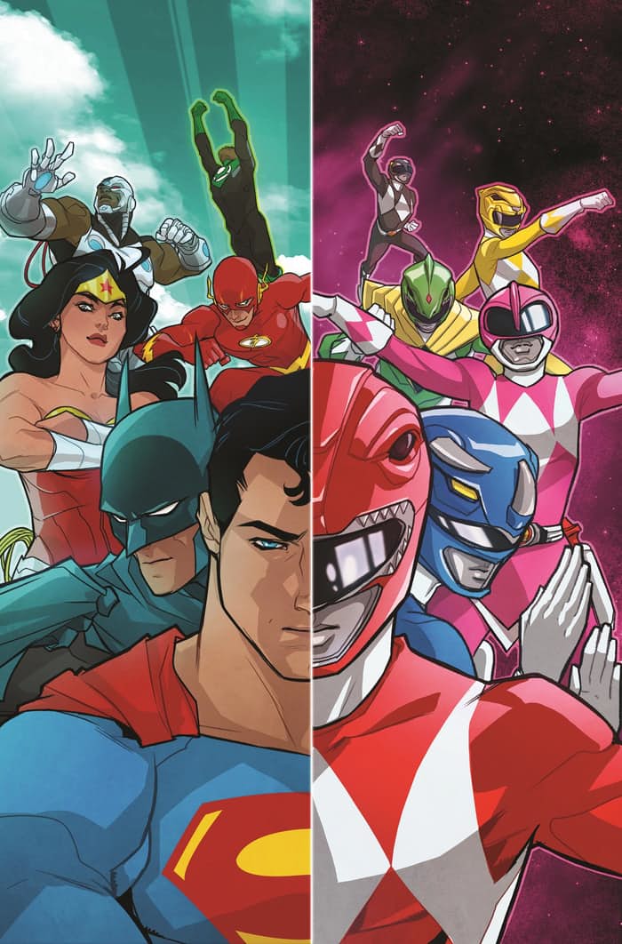 Justice League/Mighty Morphin Power Rangers #1, copertina di Karl Kerschl