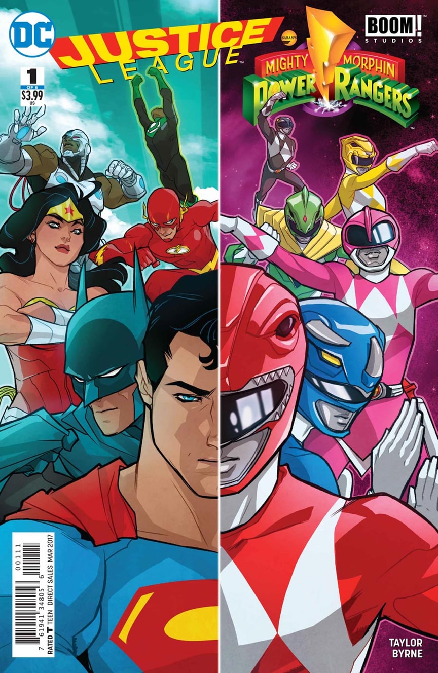 Justice League/Power Rangers #1, copertina di Karl Kerschl