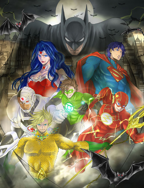 La Justice League, disegno di Shiori Teshirogi