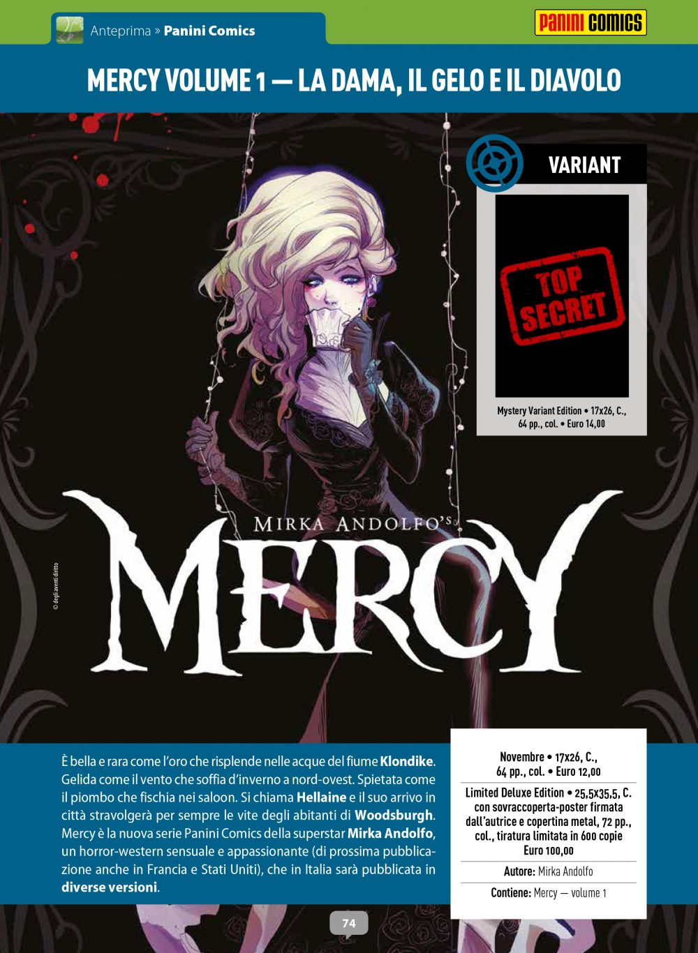 Mercy volume 1: la dama, il gelo e il diavolo, copertina di Mirka Andolfo