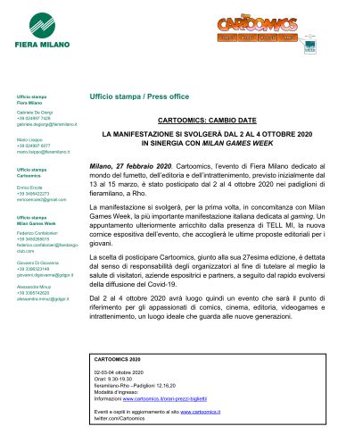 Cartoomics cambia date