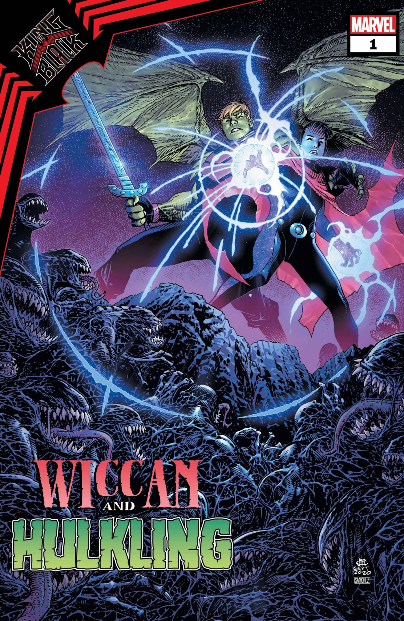 King in Black: Wiccan and Hulkling #1, copertina di Jim Cheung