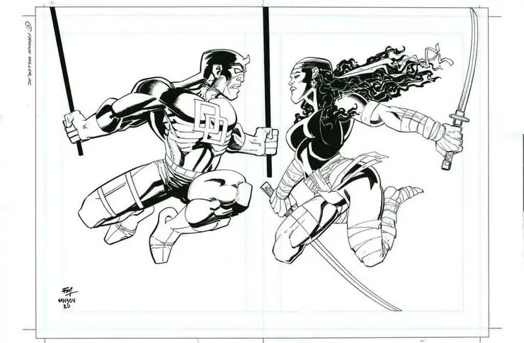 Daredevil ed Elektra, illustrazione di Frank Miller e Klaus Janson