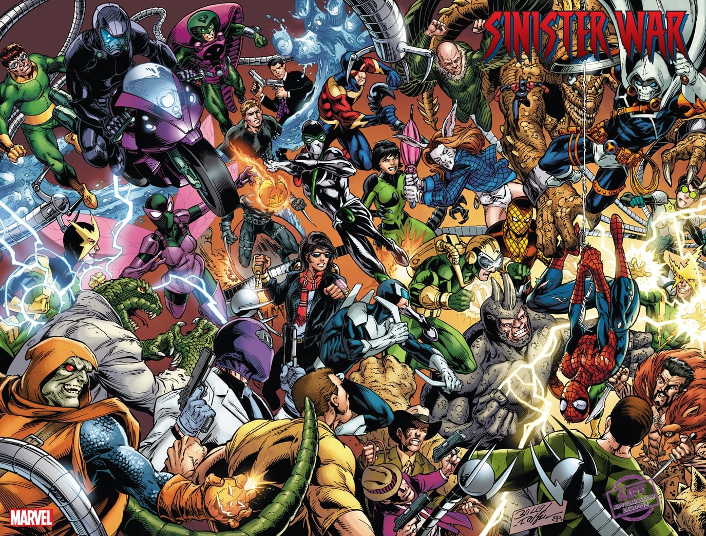 Sinister War, copertina panoramica di Mark Bagley