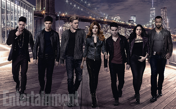 SHADOWHUNTERS - Freeform's "Shadowhunters" stars Harry Shum Jr. as Magnus Bane, Matthew Daddario as Alec Lightwood, Dominic Sherwood as Jace Wayland, Katherine McNamara as Clary Fray, Alberto Rosende as Simon Lewis, Emeraude Toubia as Isabelle Lightwood and Isaiah Mustafa as Luke Garroway. (Freeform/Justin Stephens)