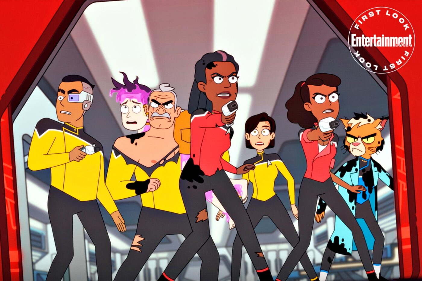 Lower Decks Pictured (l-r): Eugene Cordero as Ensign Rutherford, Boiler, Fred Tatasciore as Lieutenant Shaxs, Dawnn Lewis as Captain Freeman, Ensign Barnes played by Jessica McKenna, Tawny Newsome as Ensign Mariner, Gillian Vigman as Dr. T'ana