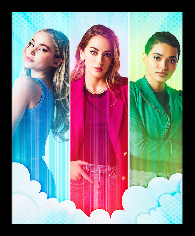 Powerpuff — Image Number: PPF_FirstLook.jpg -- Pictured (L-R): Dove Cameron as Bubbles, Chloe Bennet as Blossom and Yana Perrault as Buttercup -- Photo: James Acomb/The CW -- © 2021 The CW Network, LLC. All Rights Reserved.