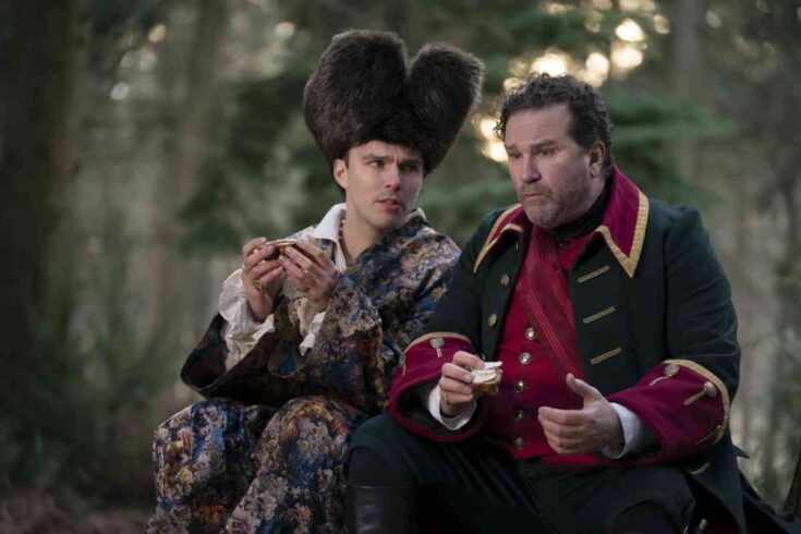 The Great -- Episode 203 -- In season two of “The Great,” Catherine finally takes the Russian throne for her own — but if she thought coup-ing her husband was difficult, it’s nothing compared to the realities of ‘liberating' a country that doesn’t want to be. Peter (Nicholas Hoult), Velementov (Douglas Hodge), shown. (Photo by: Gareth Gatrell/Hulu)